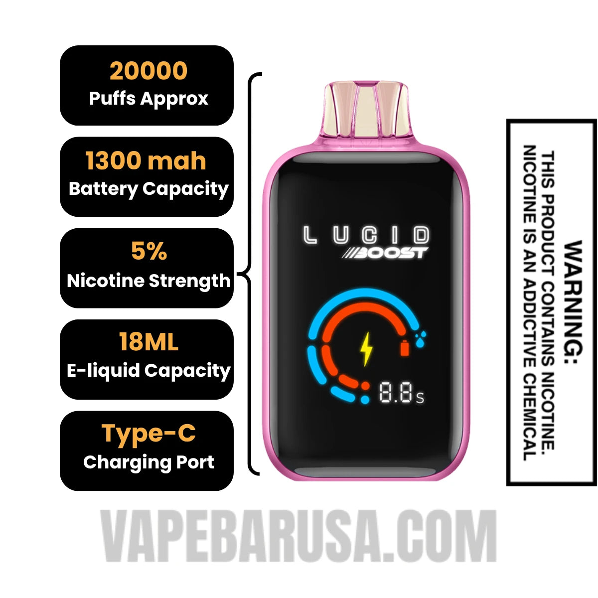 Aloe Grape Ice Lucid Boost 20123 Disposable Vape Specifications