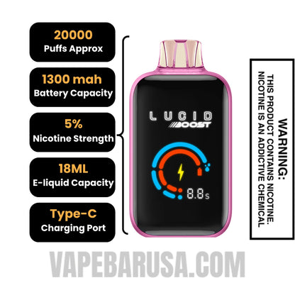 Aloe Grape Ice Lucid Boost 20123 Disposable Vape Specifications