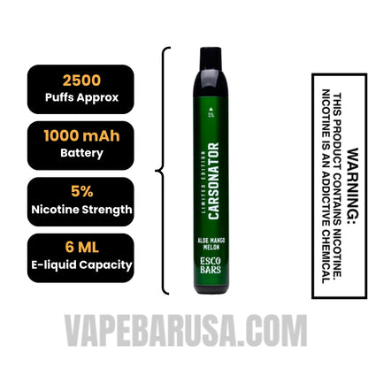 Aloe Mango Melon Esco Bar 2500 Puffs Disposable Vape Specifications