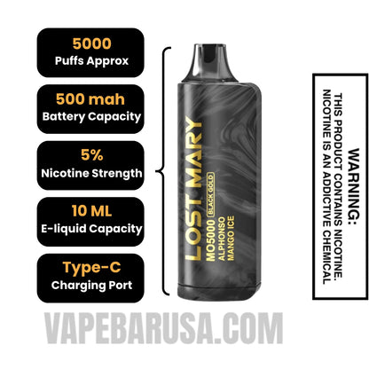 Alphonso Mango Ice Lost Mary MO5000 Black Gold Edition Vape