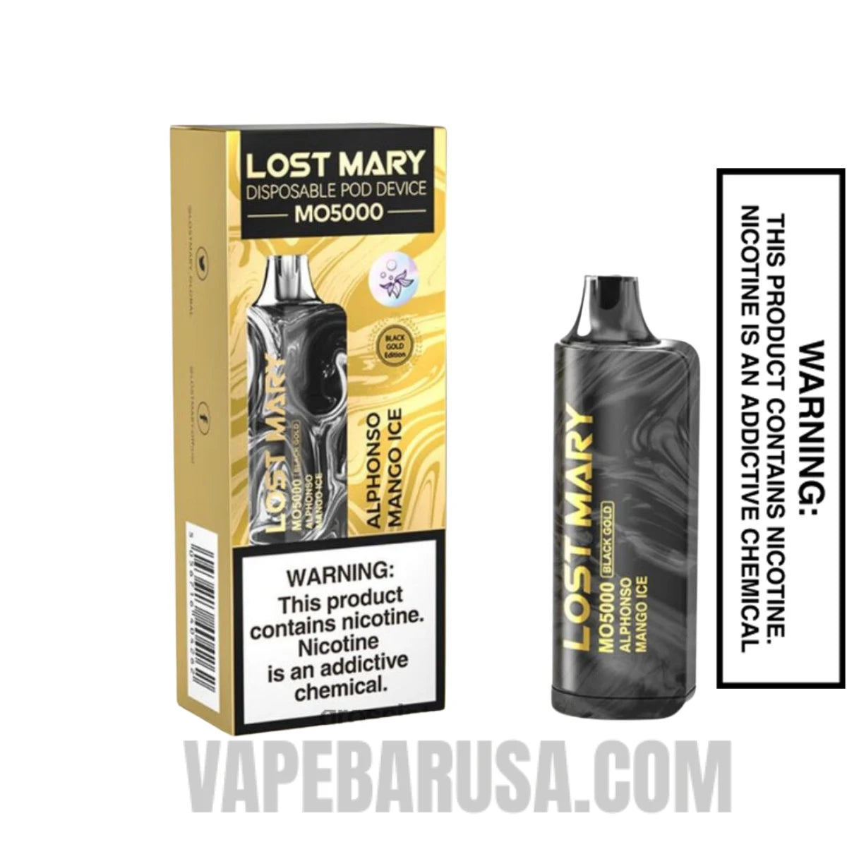 Alphonso Mango Ice Lost Mary MO5000 Black Gold Edition Vape With Package Box