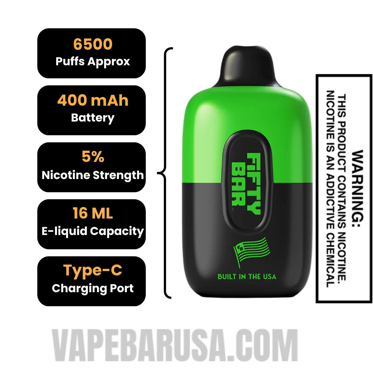 Apple Super Strudel Fifty Bar Disposable Vape 6500 Puffs Specifications