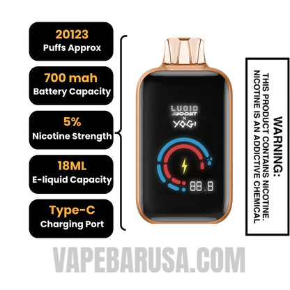 Apple Peach Ice Lucid Boost X Yogi 20123 Disposable Vape Specifications