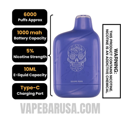 Bahama Mama Esco Bars 6000 Puffs Disposable Vape Specifications