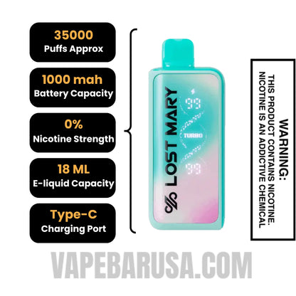 Baja Splash Lost Mary MT35000 Disposable Vape - 0% Nic Specifications