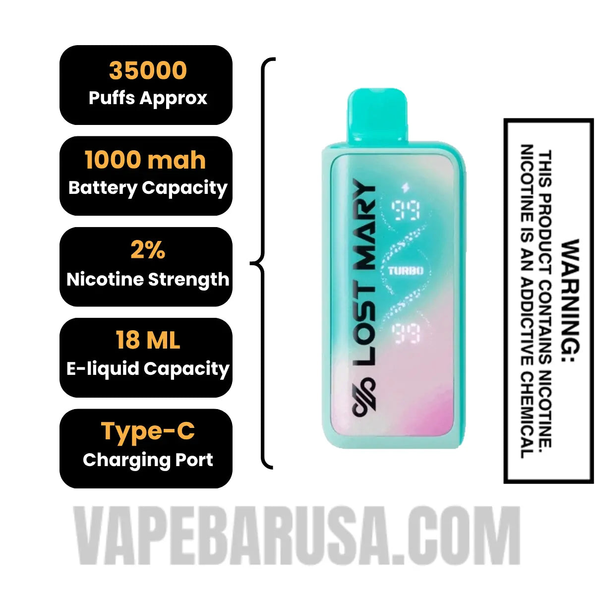 Baja Splash Lost Mary MT35000 Disposable Vape 20 MG Specifications