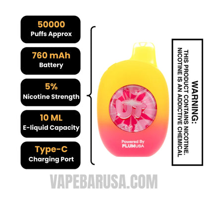 Banana Smoothy/Strawberry Flum UT Bar 50K Disposable Vape Specifications 