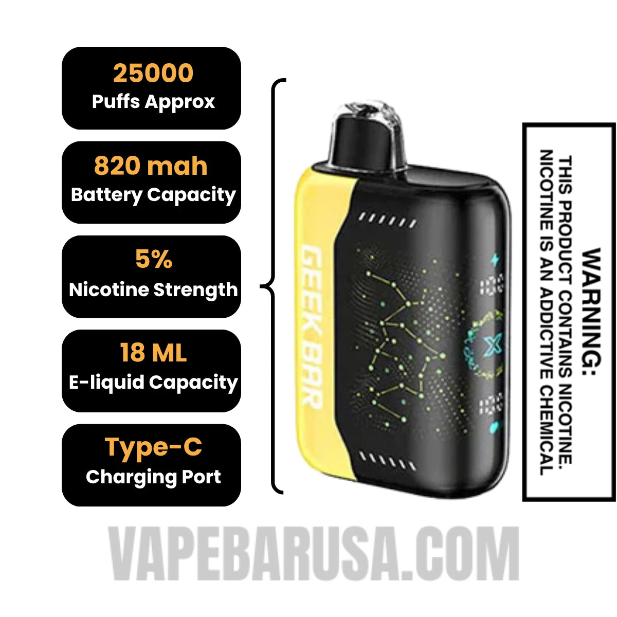 Banana Taffy Freeze Geek Bar Pulse X Disposable Vape Specifications