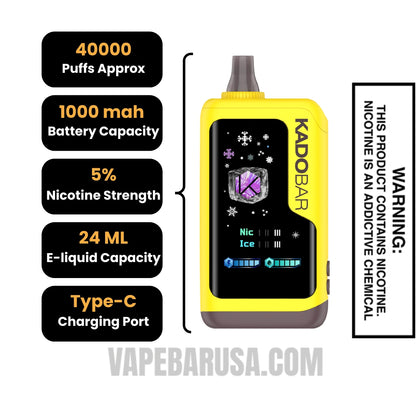 Banana Taffy Freeze Kado Bar NI40K Ice-Nic Control Disposable Vape Specifications 