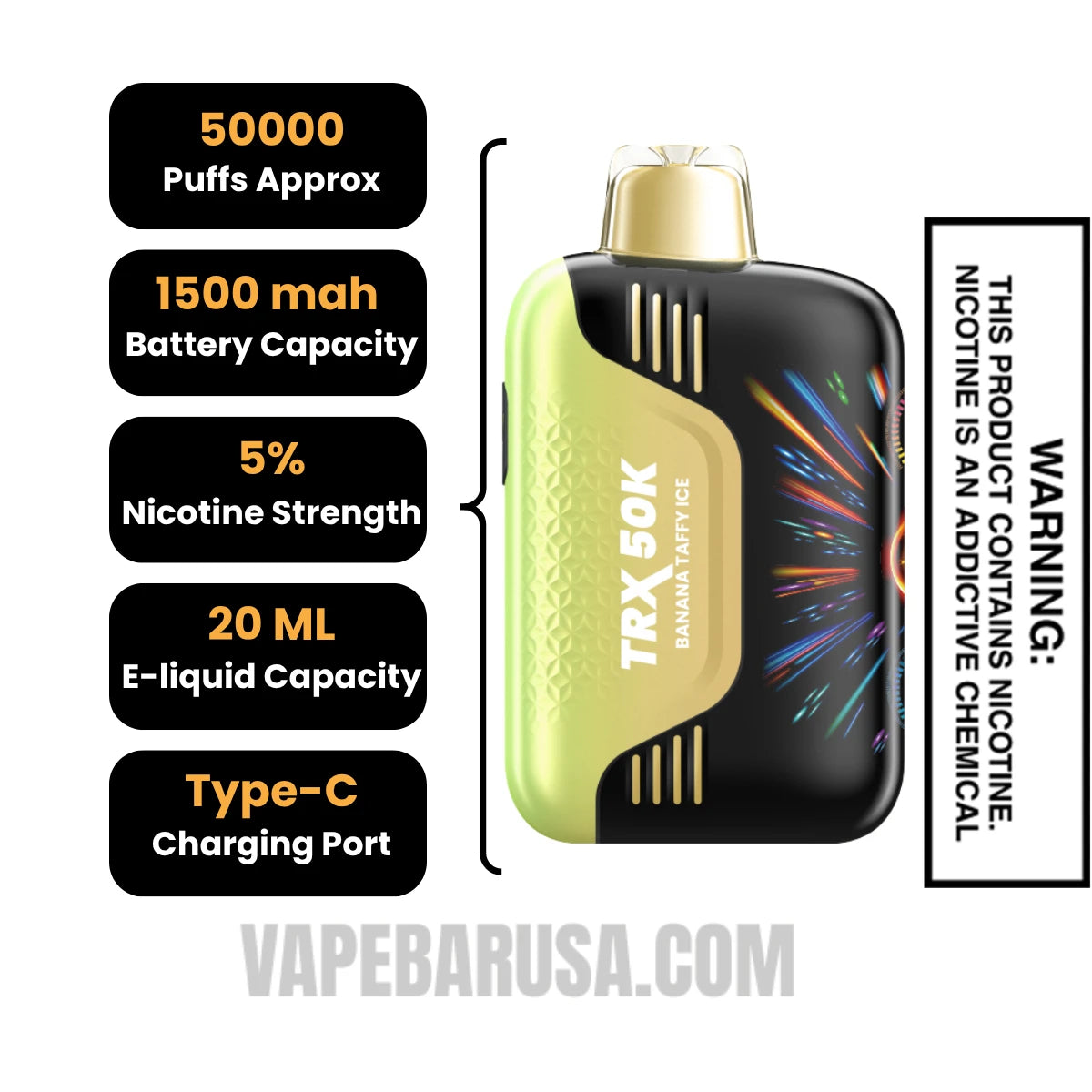 Banana Taffy Ice VIHO TRX 50K Disposable Vape Specifications