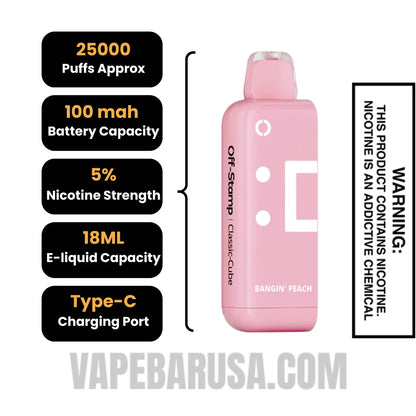 Bangin Peach Off Stamp Classic Cube 25K Disposable Pod Specifications