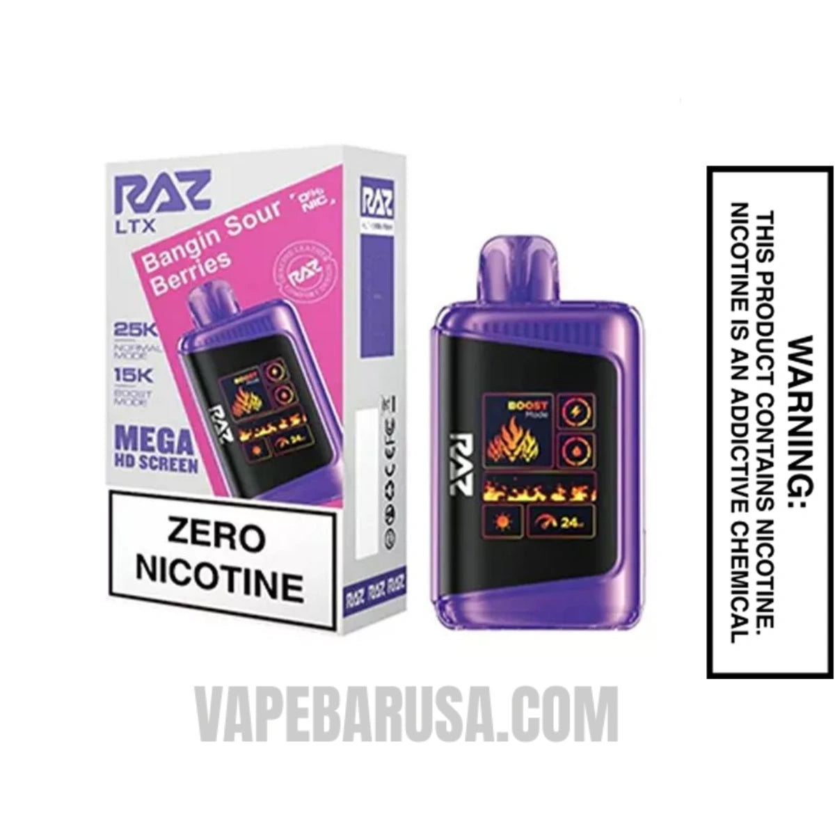 Bangin Sour Berries RAZ LTX 25K Zero Nicotine Disposable Vape With Package Box