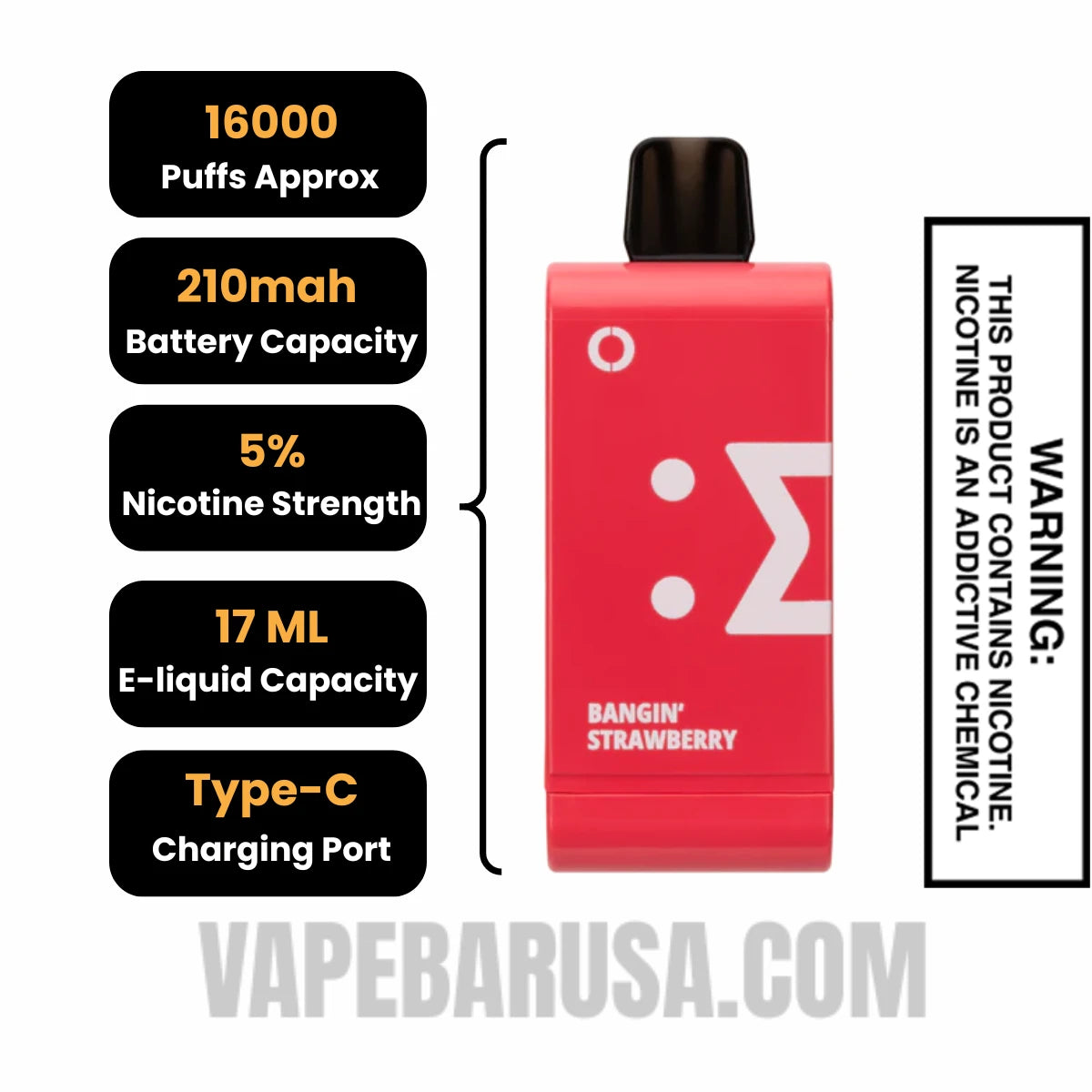 Bangin Strawberry Off Stamp SW16000 Disposable Pod Specifications