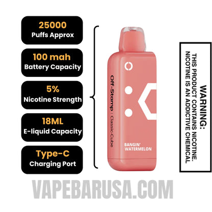 Bangin Watermelon Off Stamp Classic Cube 25K Disposable Pod Specifications