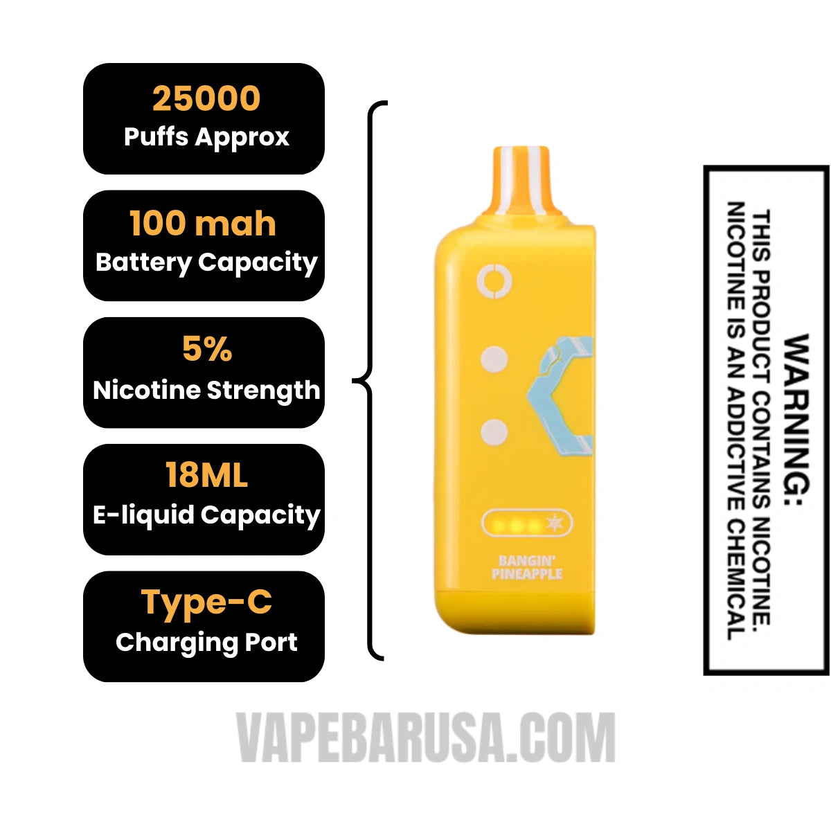 Bangin' Pineapple Off Stamp Ice Cube 25K Disposable Pod Specifications