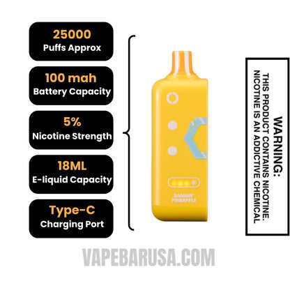 Bangin' Pineapple Off Stamp Ice Cube 25K Disposable Pod Specifications