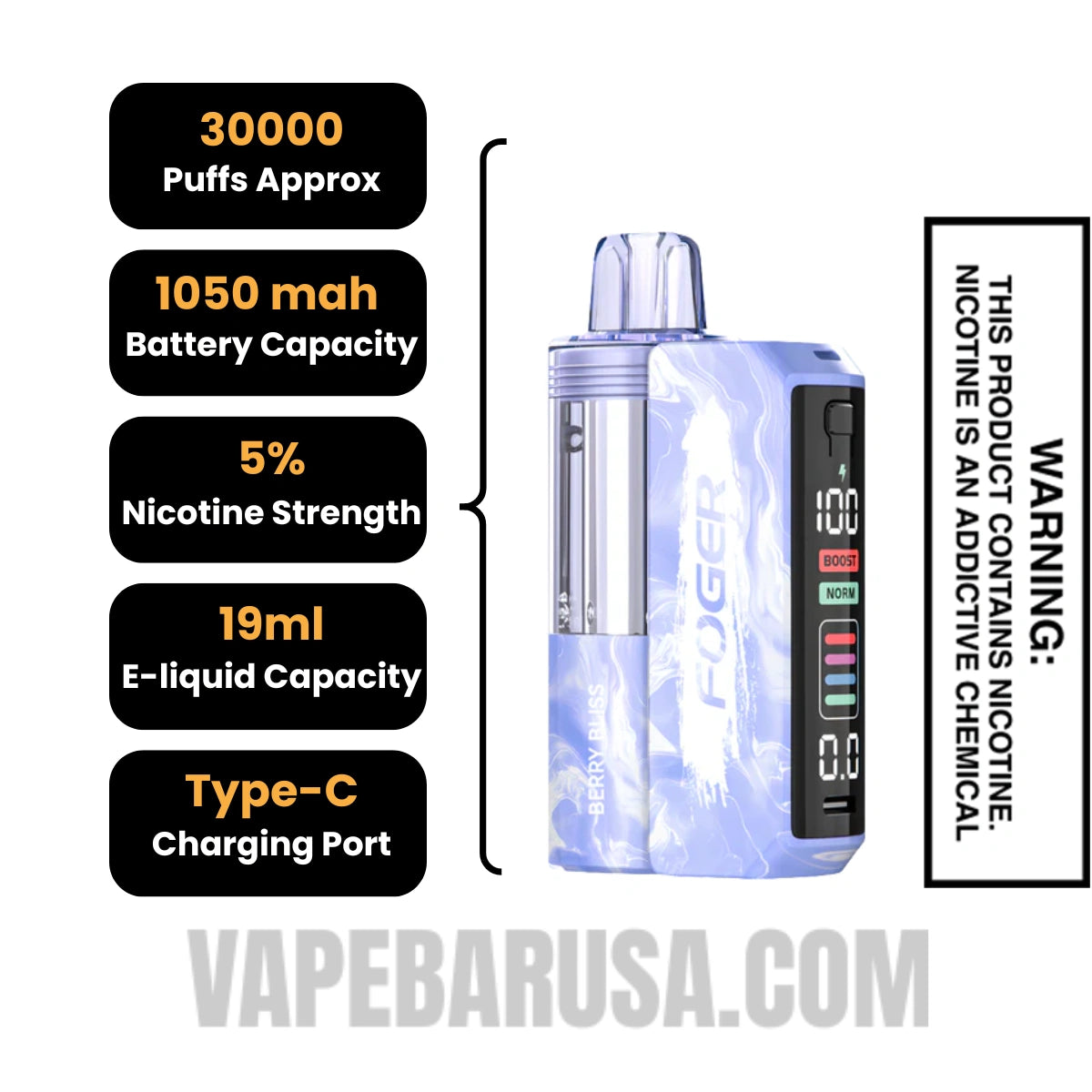 Berry Bliss Foger Switch Pro 30K Disposable Vape Kit Specifications