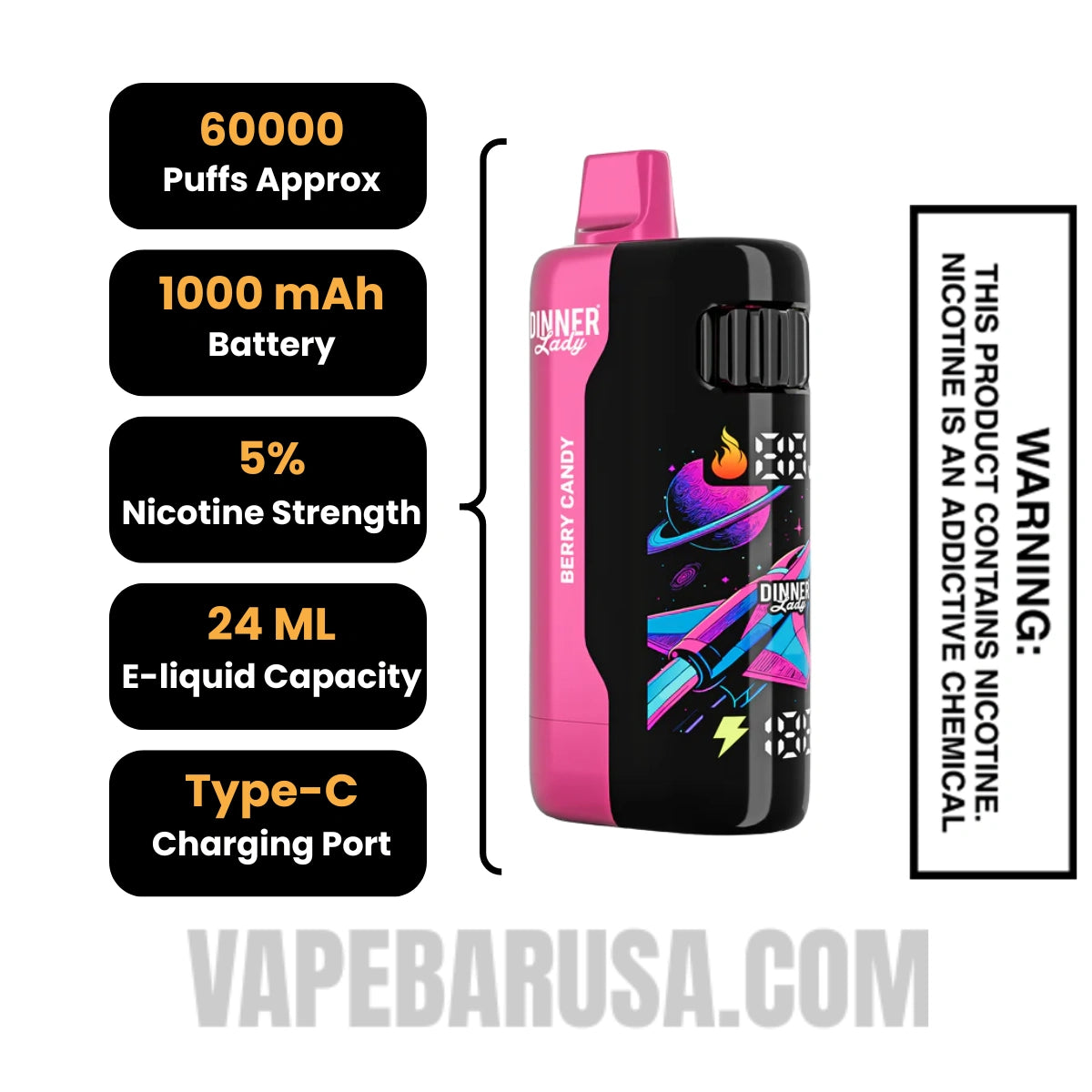Berry Candy Dinner Lady Galax 60K Disposable Vape Specifications