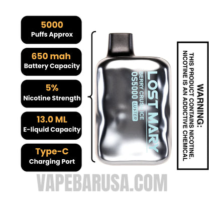 Berry Crush Ice Lost Mary OS5000 Luster Edition Vape Specifications