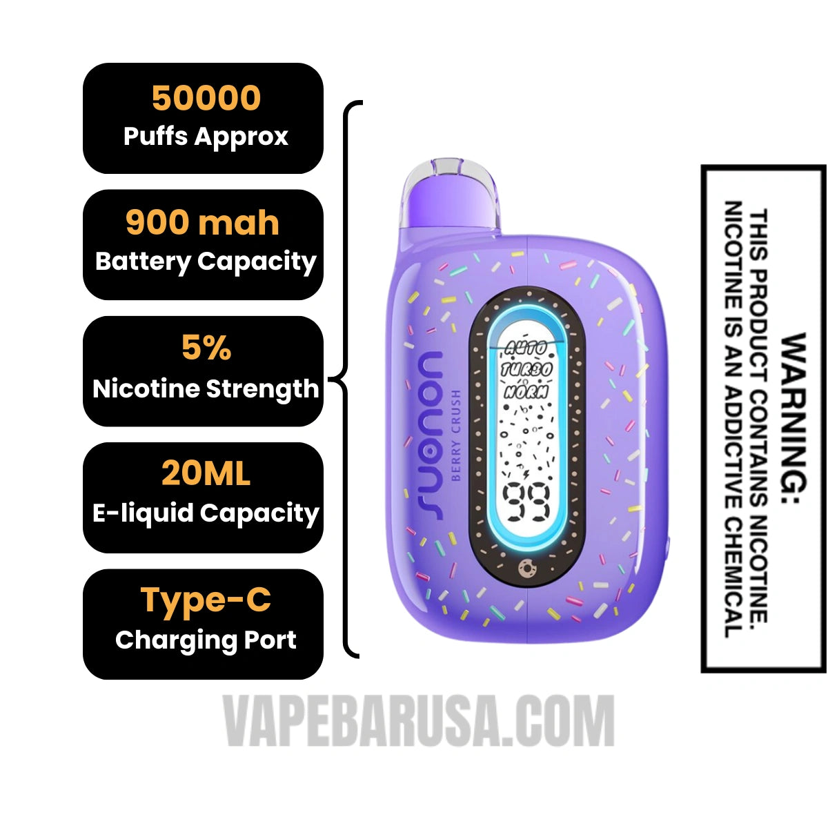 Berry Crush Suonon Donete 50k Disposable Vape Specifications