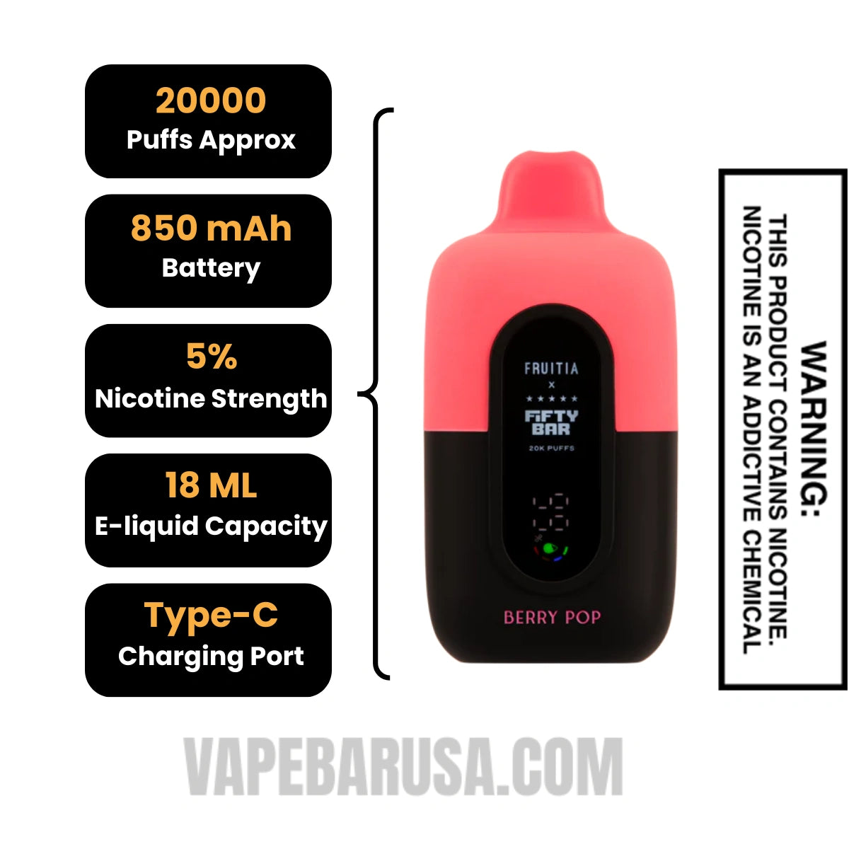 Berry Pop Fruitia X Fifty Bar 20K Disposable Vape 