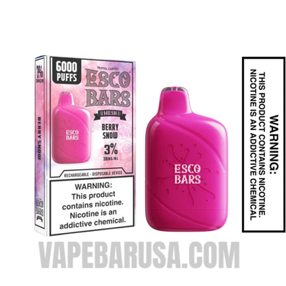 Berry Snow Esco Bar Mesh Vape 6000 Puffs 3% Nic With Bundle Pack