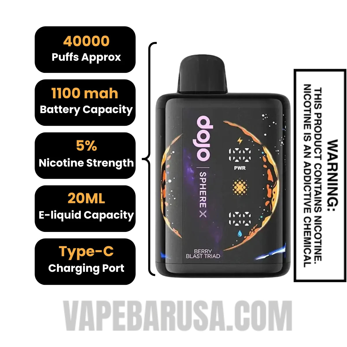Berry Blast Triad Dojo Sphere X 40K Disposable Vape Specifications