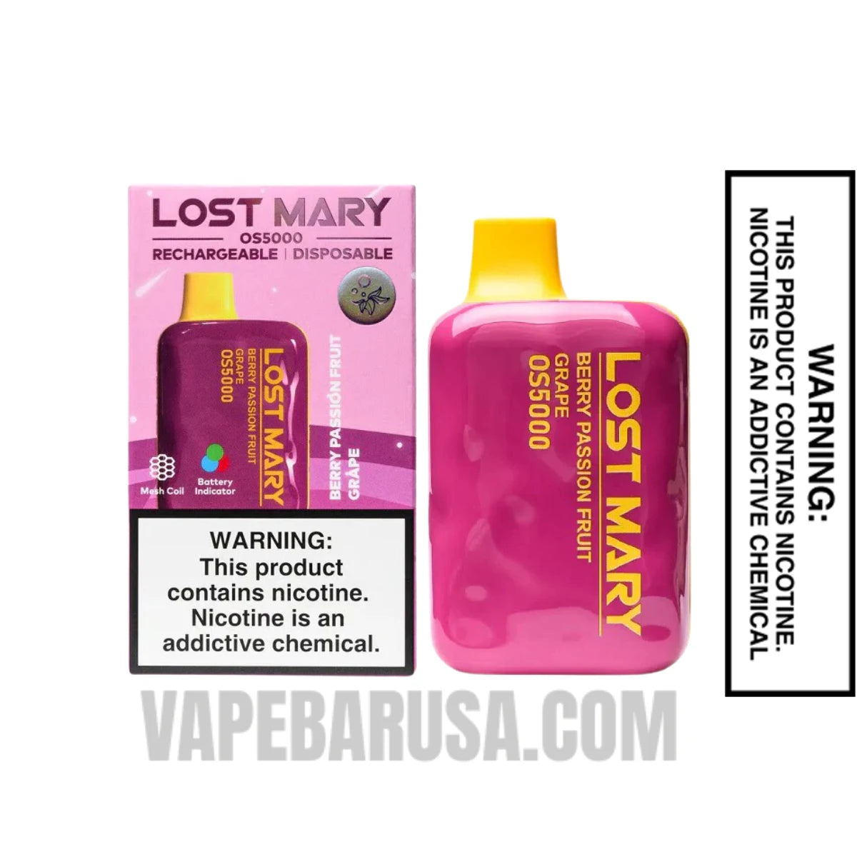 Berry Passion Fruit Grape Lost Mary OS5000 Disposable Vape With Package Box