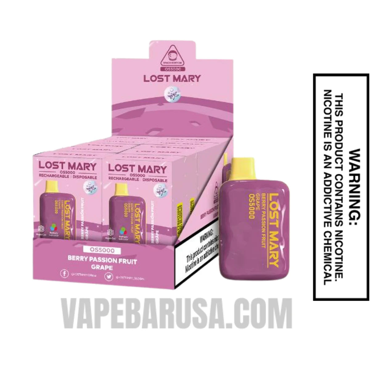 Berry Passion Fruit Grape Lost Mary OS5000 Disposable Vape With bundle Box
