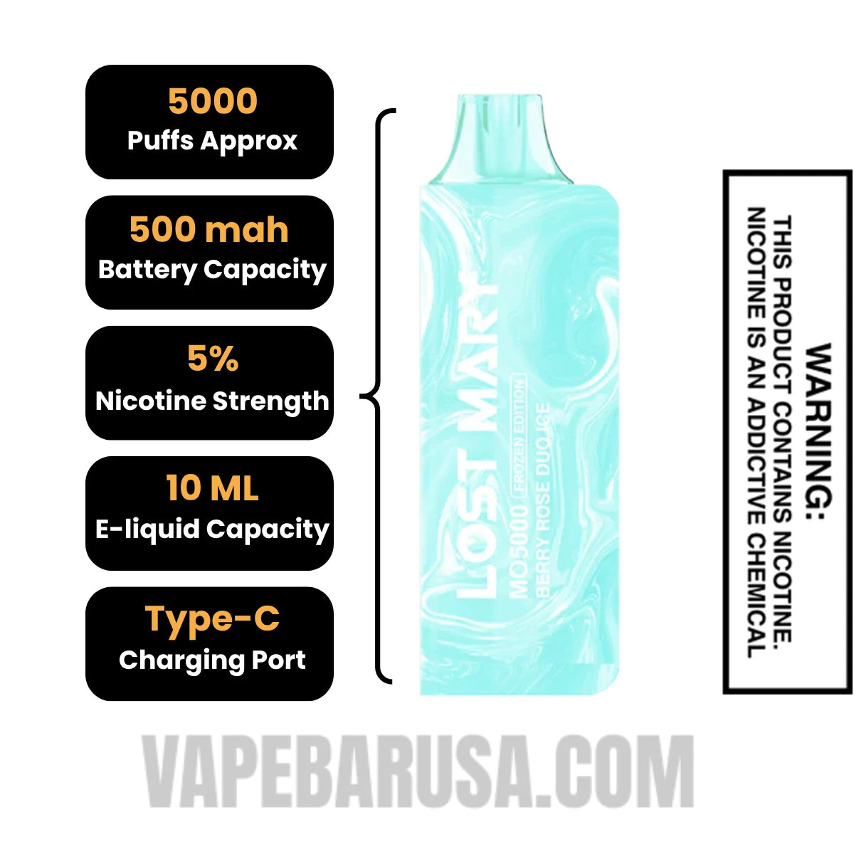 Berry Rose Duo Ice Lost Mary MO5000 Frozen Edition Vape Specifications