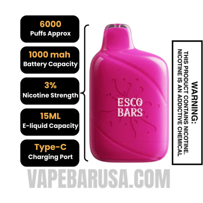 Berry Snow Esco Bars 6000 Puffs Disposable Vape Specifications