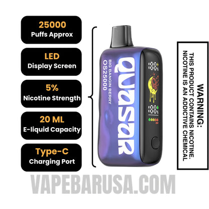 Big Bangin Berry Lost Mary Quasar OS25000 Disposable Vape Specifications