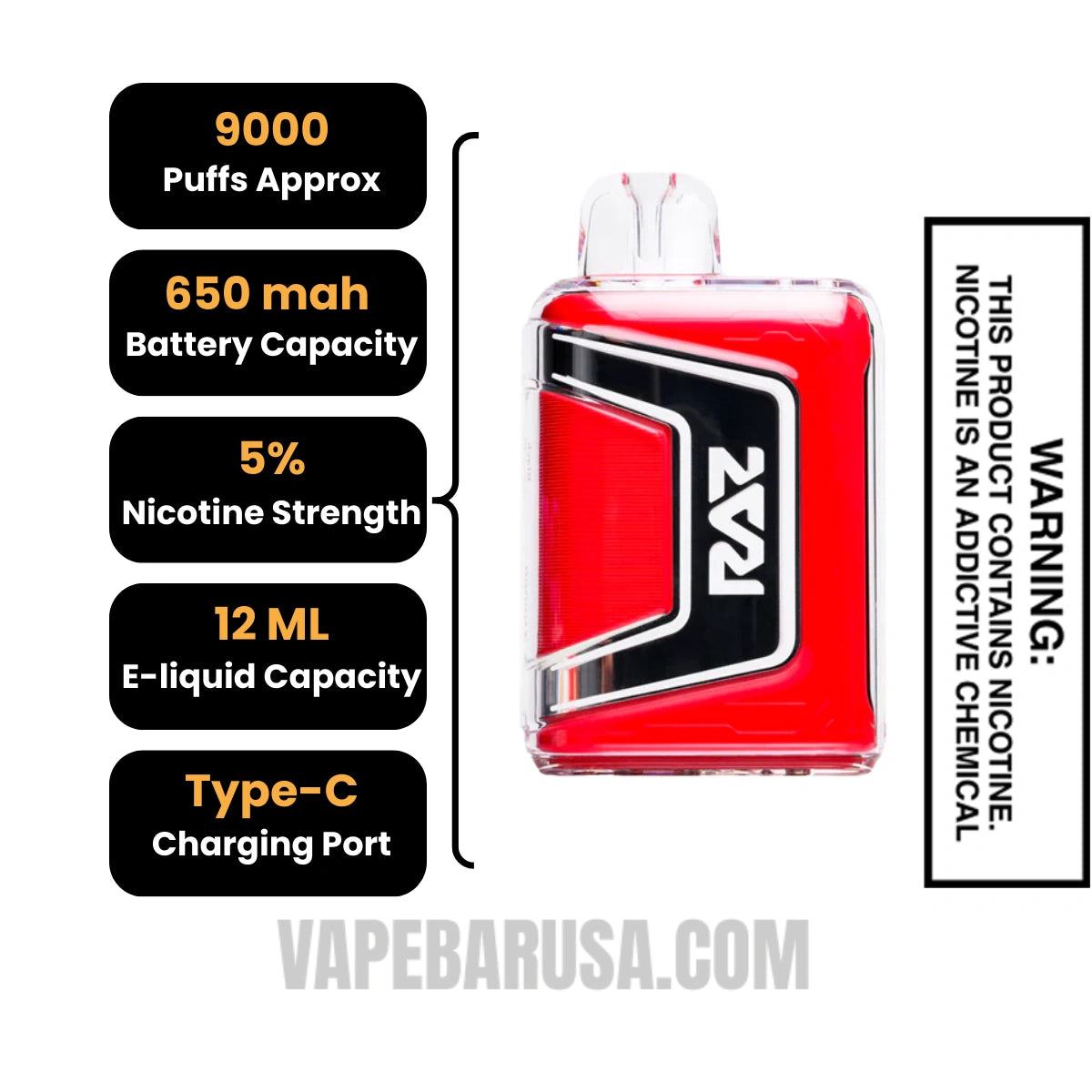 Black Cherry Kiwi RAZ TN9000 Disposable Vape Specifications