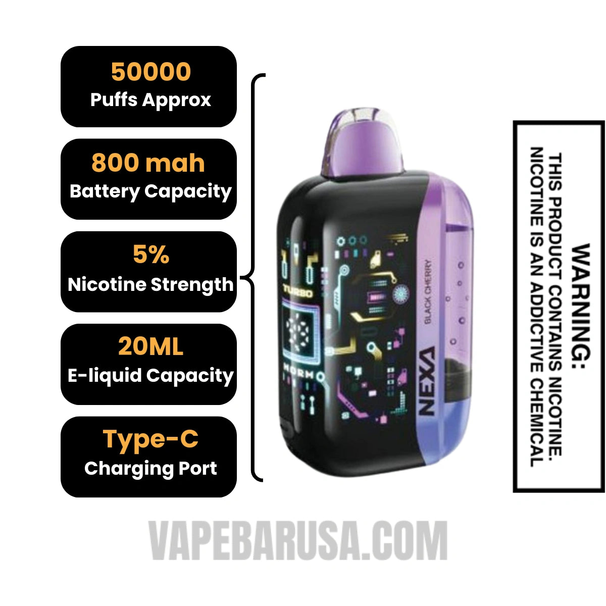 Black Cherry Nexa Ultra 50K Disposable Vape Specifications