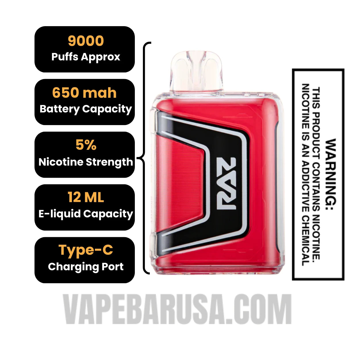 Black Cherry Peach RAZ TN9000 Disposable Vape Specifications