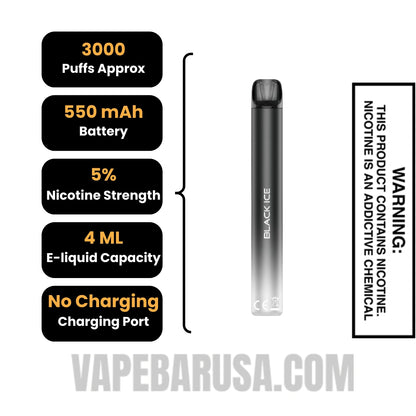 Black Ice Voom Mesh 3000 Puffs Disposable Vape Specifications