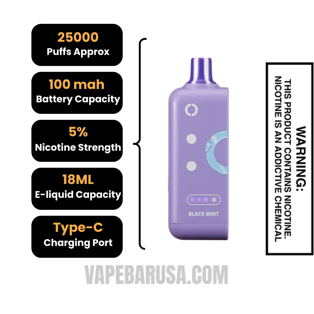 Black Mint Off Stamp Ice Cube 25K Disposable Pod Specifications