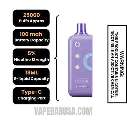 Black Mint Off Stamp Ice Cube 25K Disposable Pod Specifications