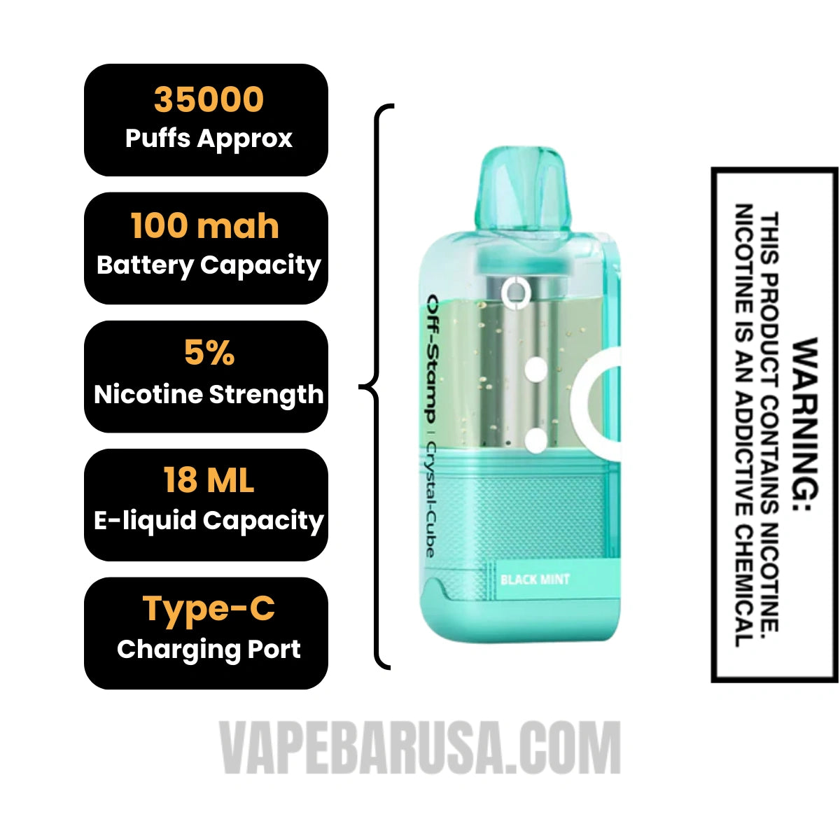 Black Mint Off Stamp X Cube Crystal Cube 35K Vape Pod Specifications
