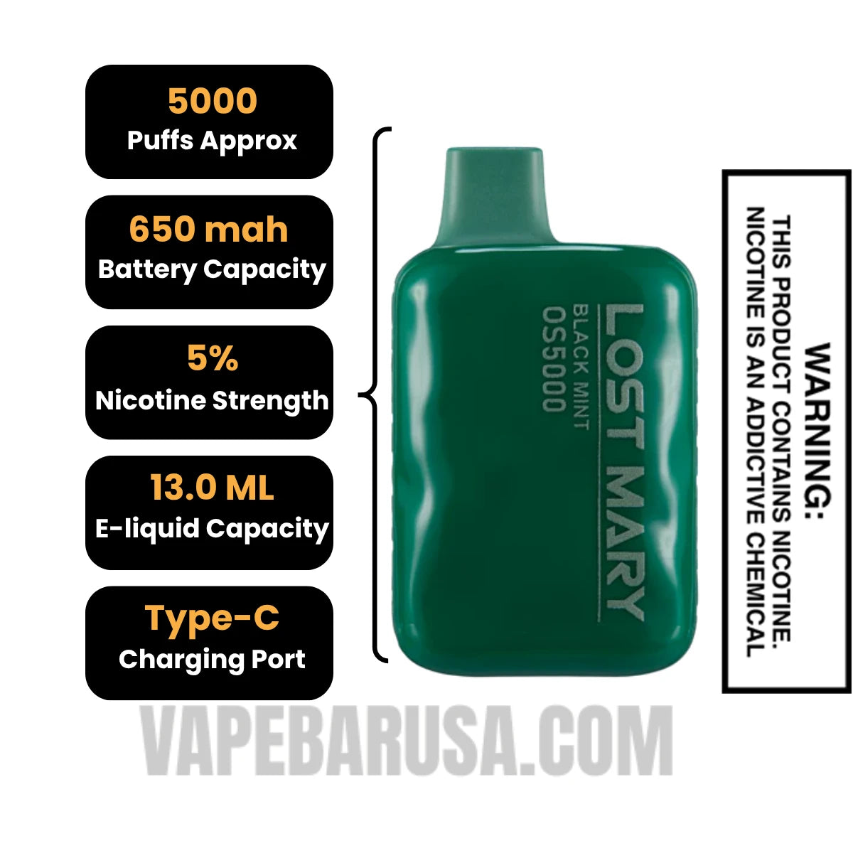 Black Mint Lost Mary OS5000 Disposable Vape Specifications