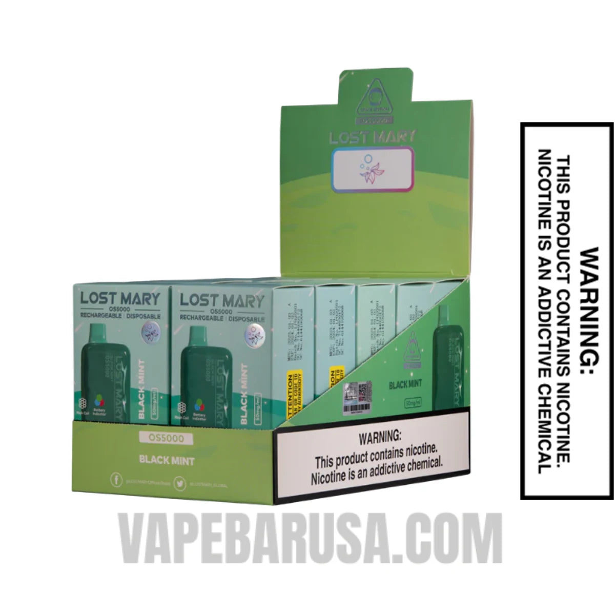 Black Mint Lost Mary OS5000 Disposable Vape With bundle Box