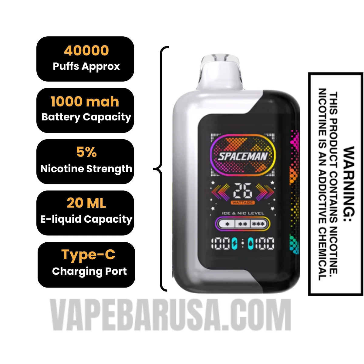 Blackberry Razz Spaceman SP40000 Disposable Vape Specifcations