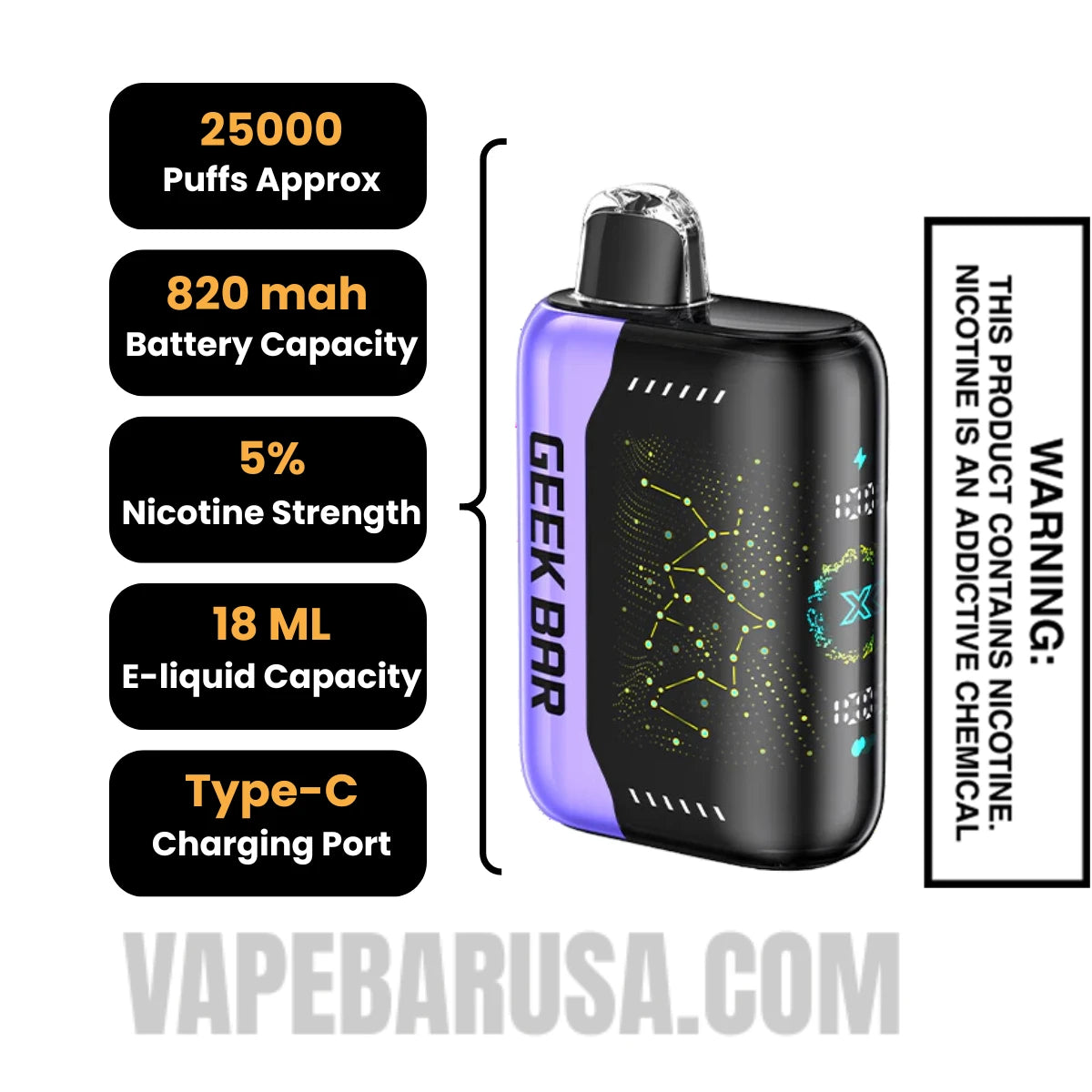 Blackberry B-Pop Geek Bar Pulse X 25K Disposable Vape Specifications