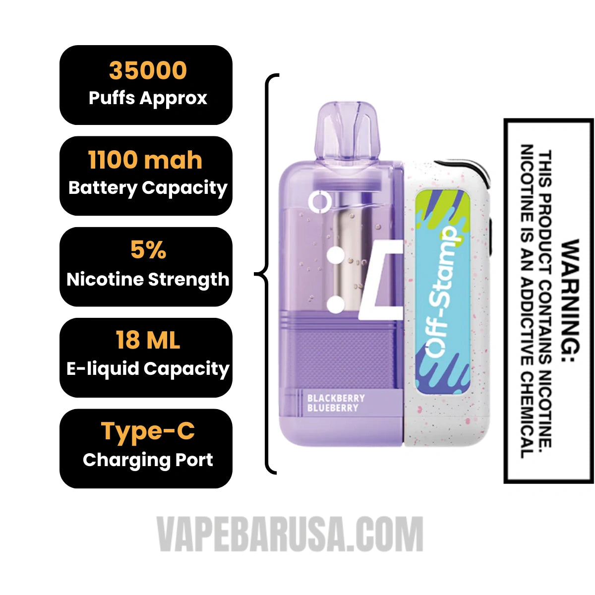 Blackberry Blueberry Off Stamp X Cube Crystal Cube 35K Vape Kit Specifications