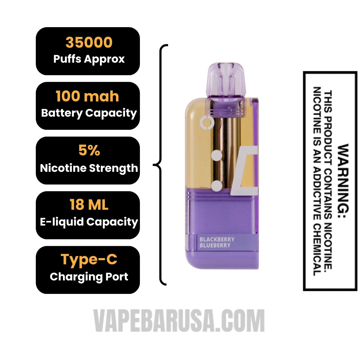 Blackberry Blueberry Off Stamp X Cube Crystal Cube 35K Vape Pod Specifications
