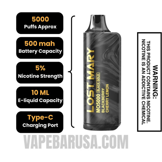 Blackberry Cherry Lemon Lost Mary MO5000 Black Gold Edition