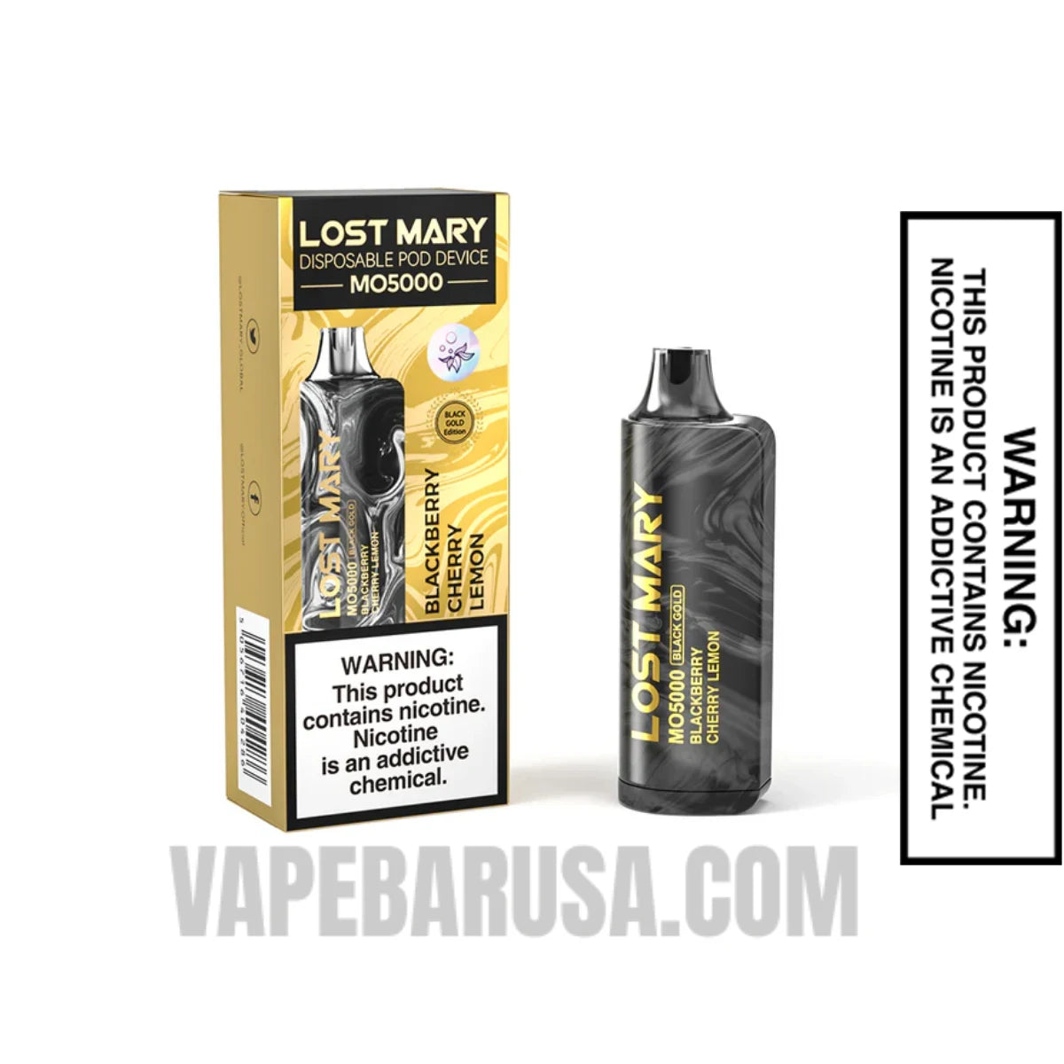 Blackberry Cherry Lemon Lost Mary MO5000 Black Gold Edition With Package Box