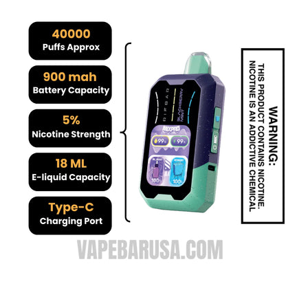 Blackberry Mint Rifbar MixPro Ice 40K Disposable Vape Specifications