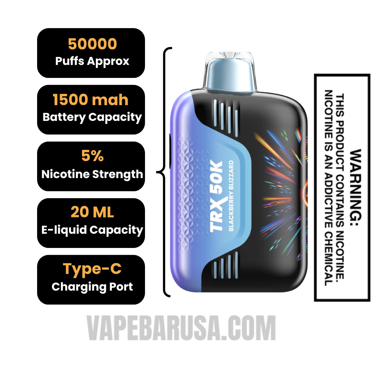 Blackberry Blizzard VIHO TRX 50K Disposable Vape Specifications