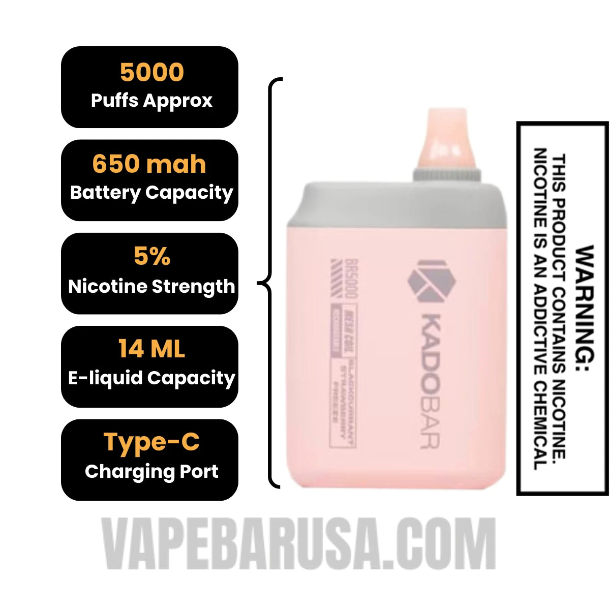 Blackcurrant Strawberry Freeze Kado Bar BR5000 Disposable Vape Specifications